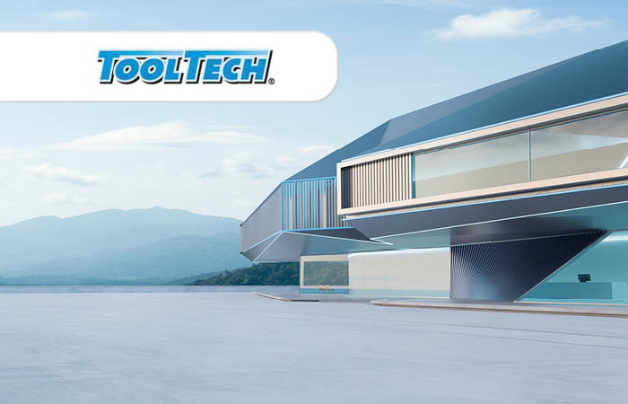 ToolTech-Logo mit futuristischen Gebäude