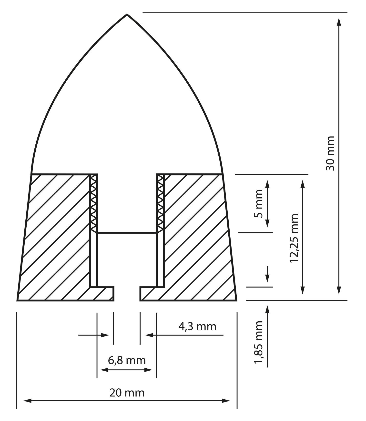 Dynavox Bullet Spikes Messing Schemazeichnung.