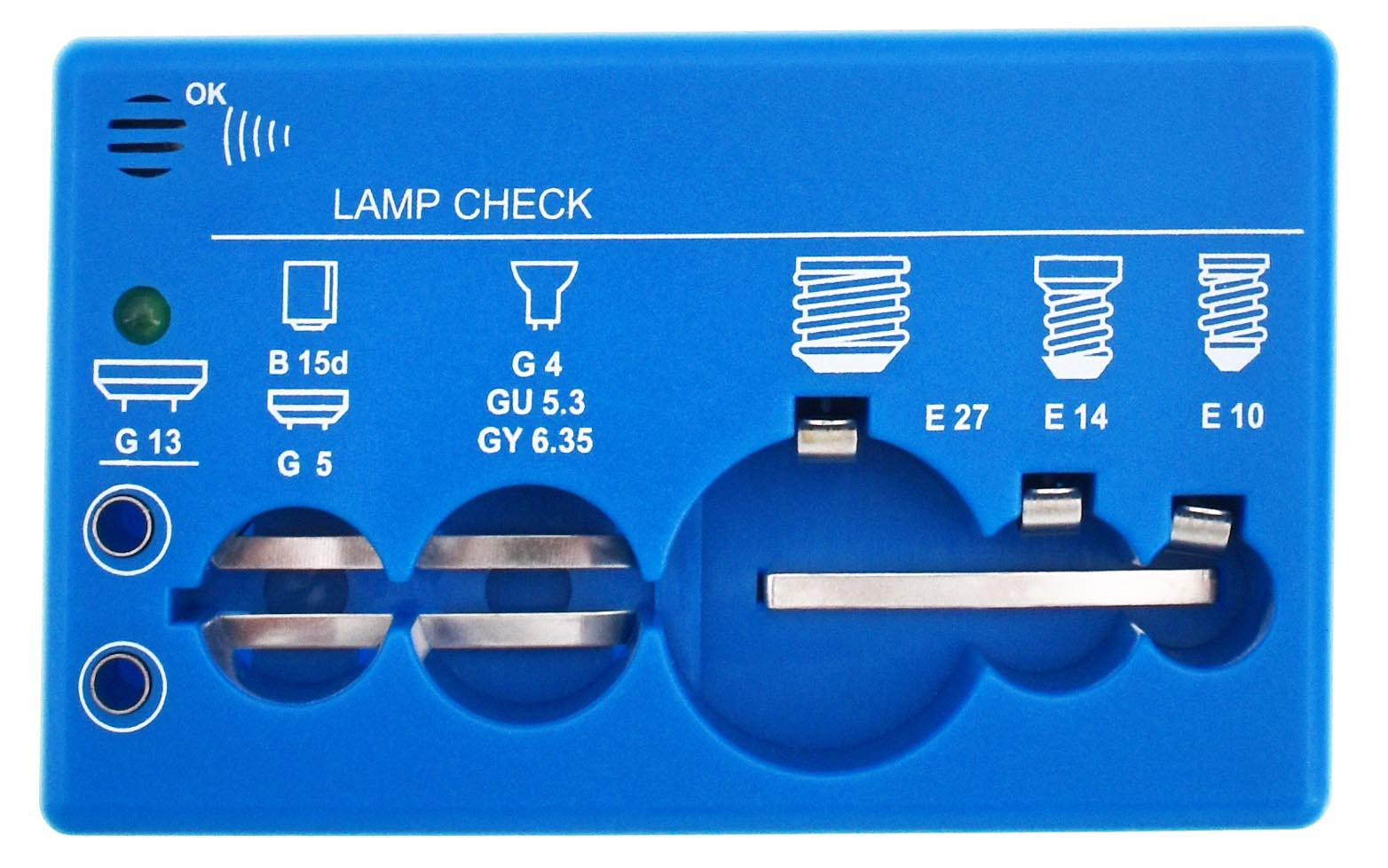 Es können Lampen mit den Sockeln E10 bis E27 und Anschlusslitzen getestet werden.