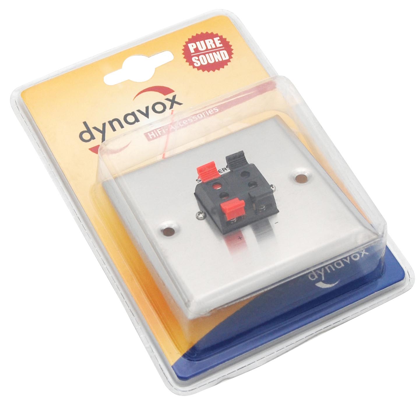 So wird die Dynavox Lautsprecherdose mit 4 Klippfix Anschlüssen geliefert
