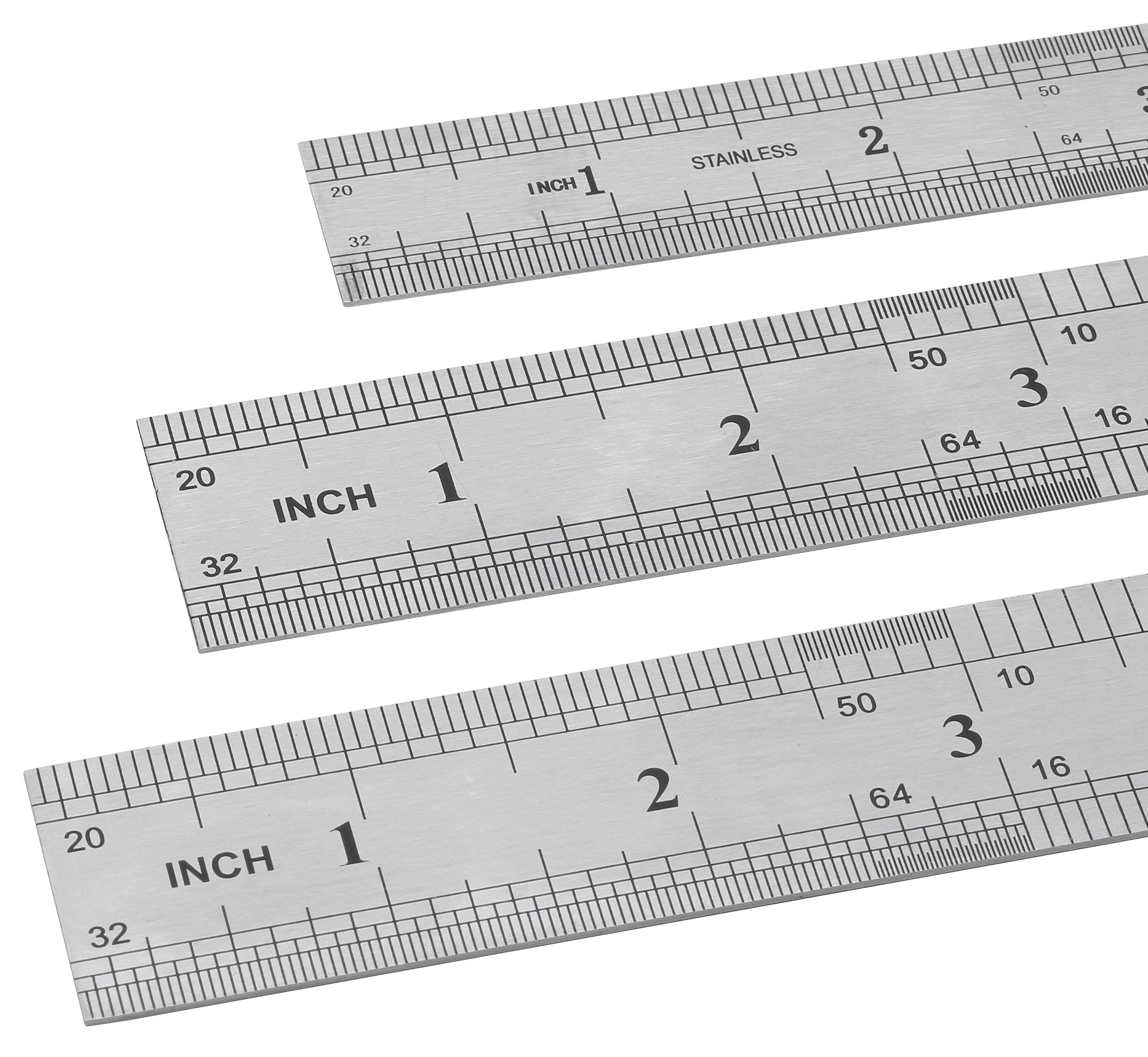 Die Lineale haben eine cm- und eine inch-Markierung.