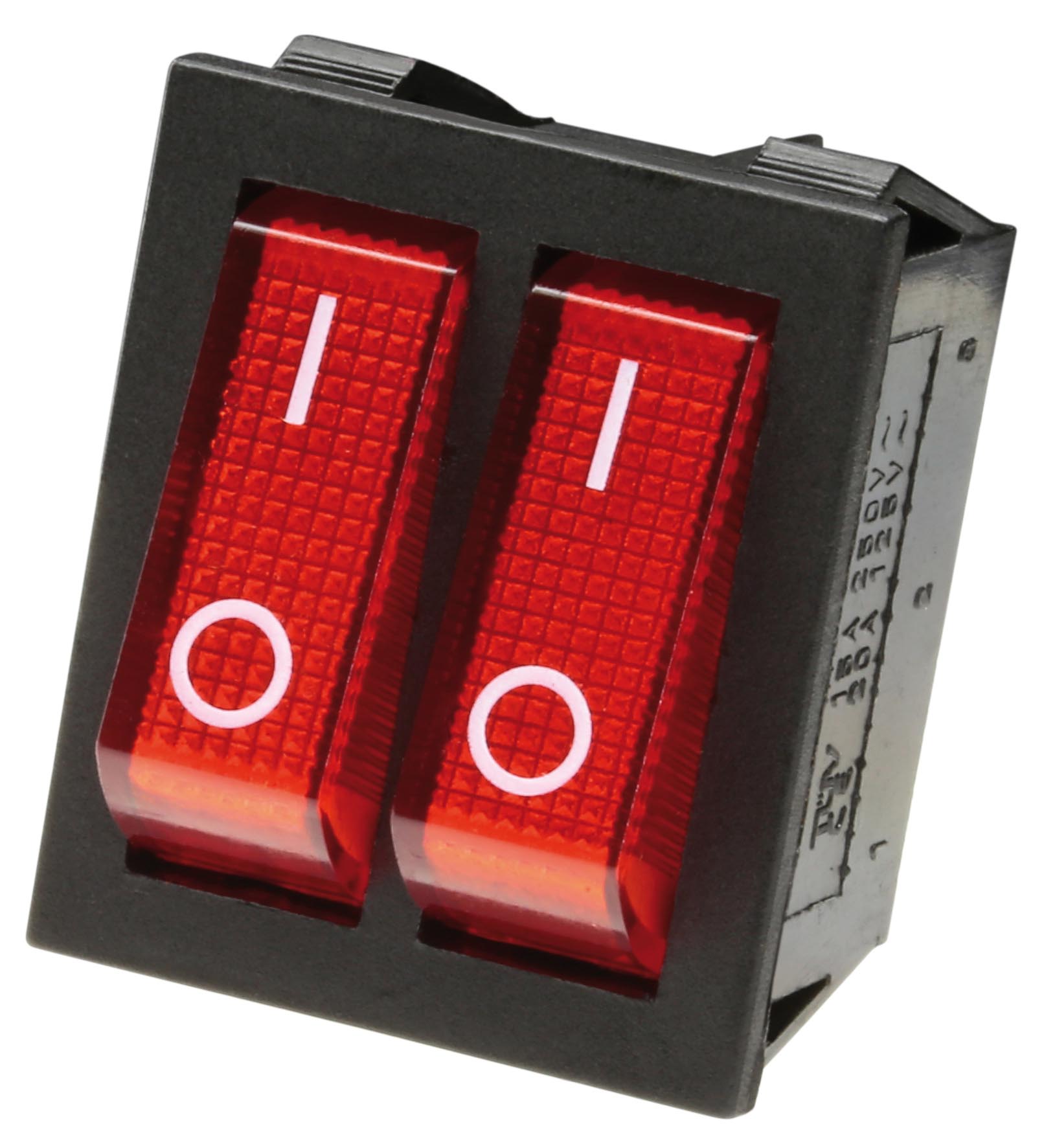 Die roten Wippen des Schalters haben einen weißen O-I (An/Aus) Aufdruck.