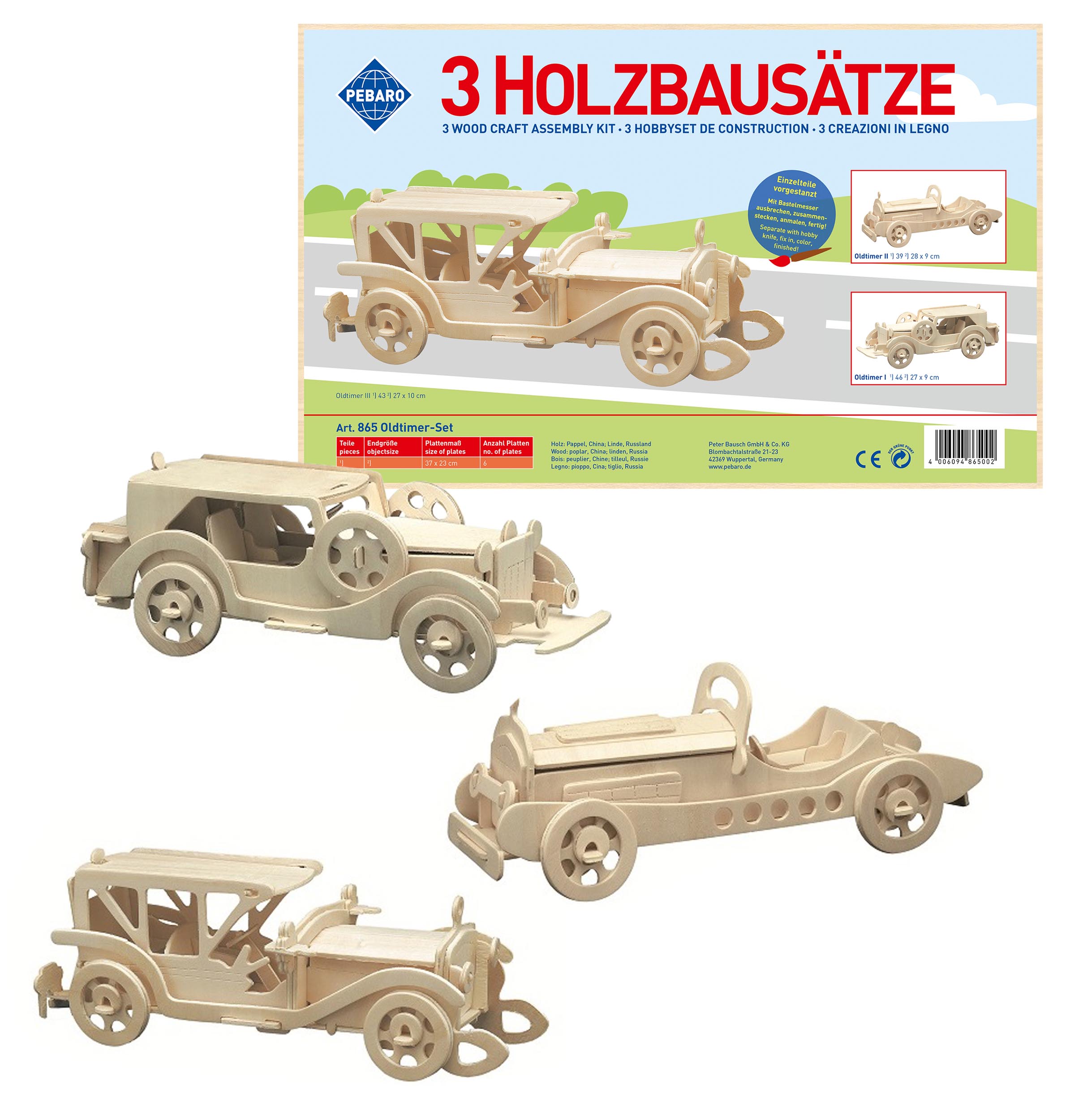 Pebaro Holzbausatz Oldtimer-Set.