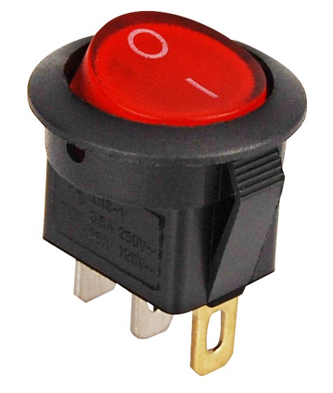 Der Schalter hat eine rot beleuchtete Wippe und wird per Snap-In-Montage montiert.