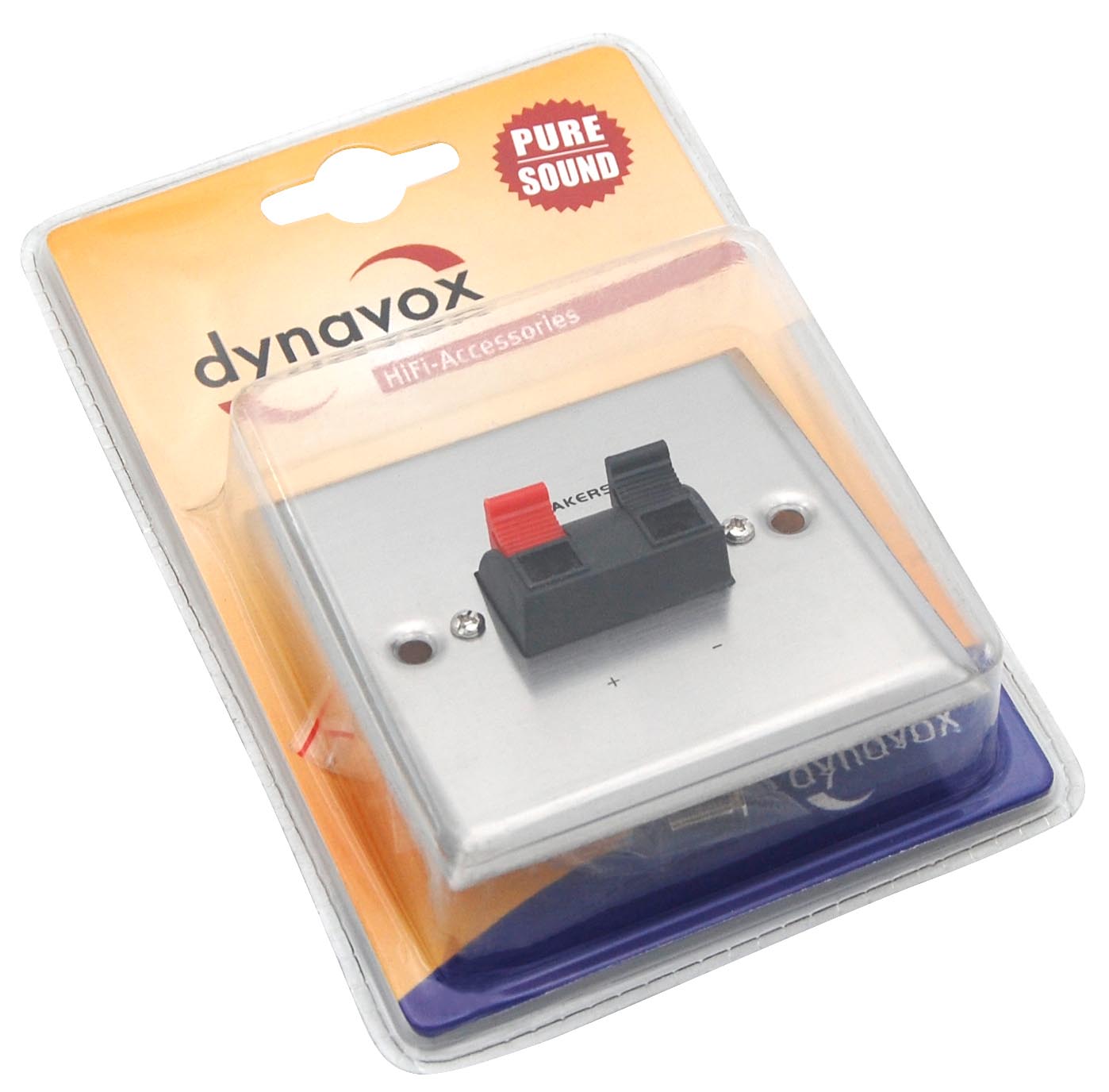 So wird die Dynavox Lautsprecherdose mit 2 Klippfix Anschlüssen geliefert