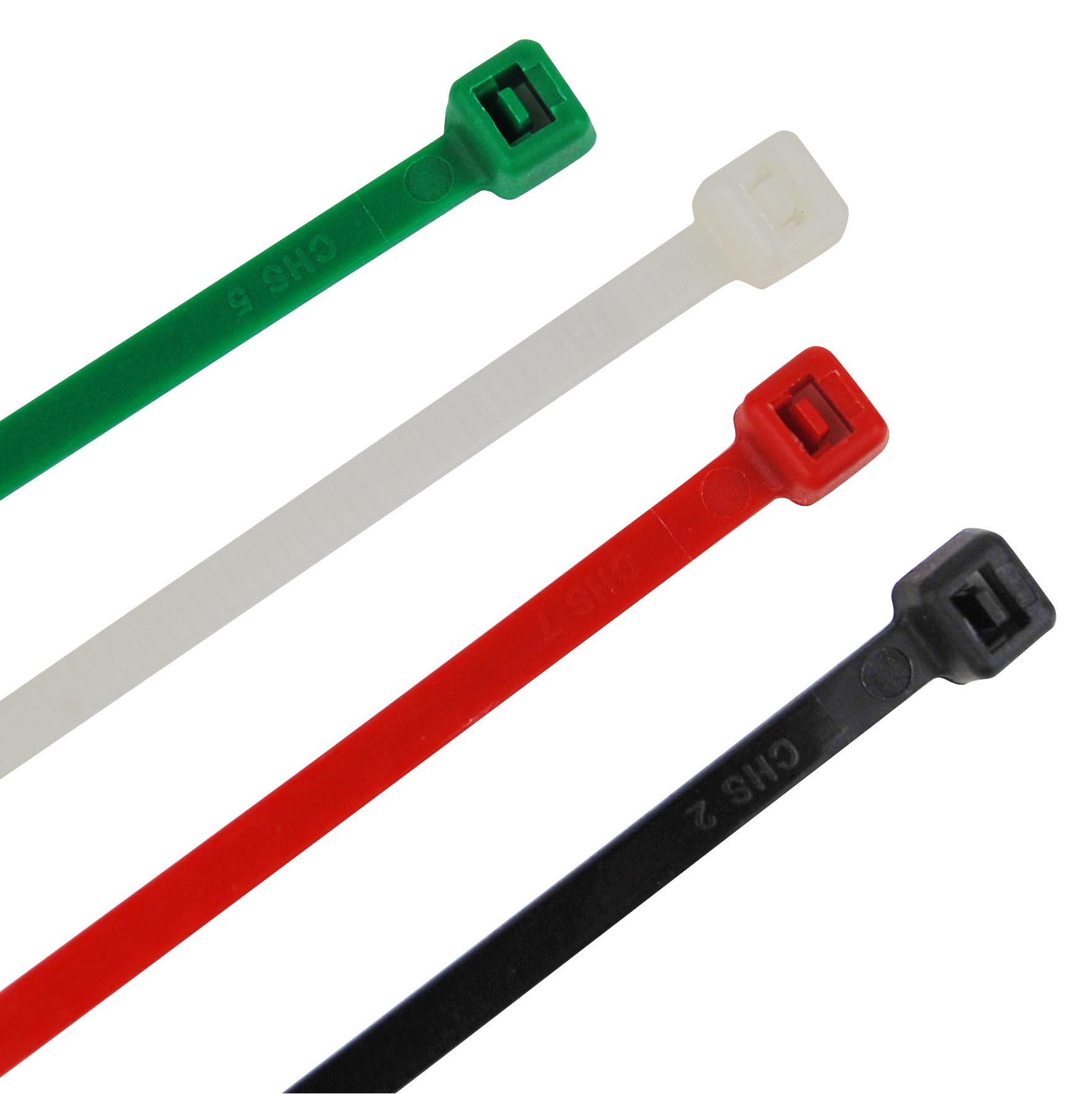 Kabelbinder farbig sortiert im Set: Grün, Weiß, Rot und Schwarz.