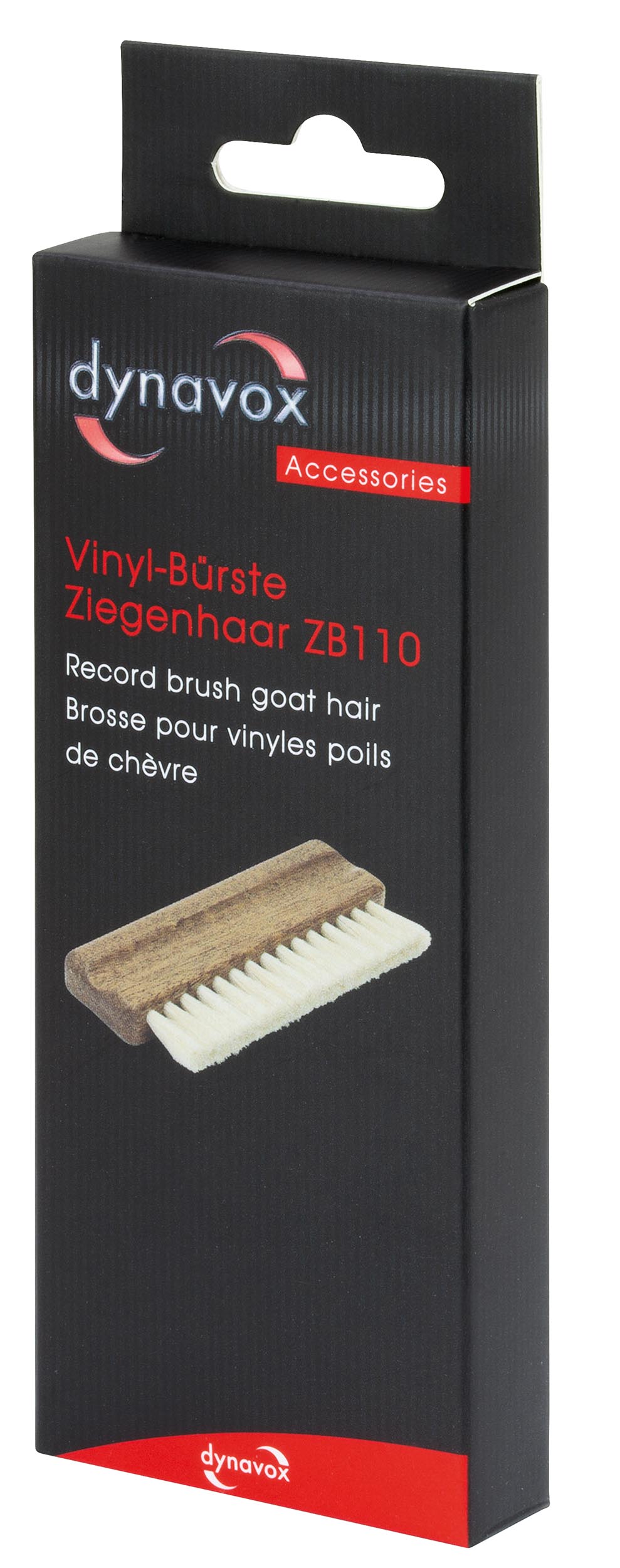 Dynavox Plattenbürste ZB110 mit Ziegenhaar, Sapelli, Packshot.