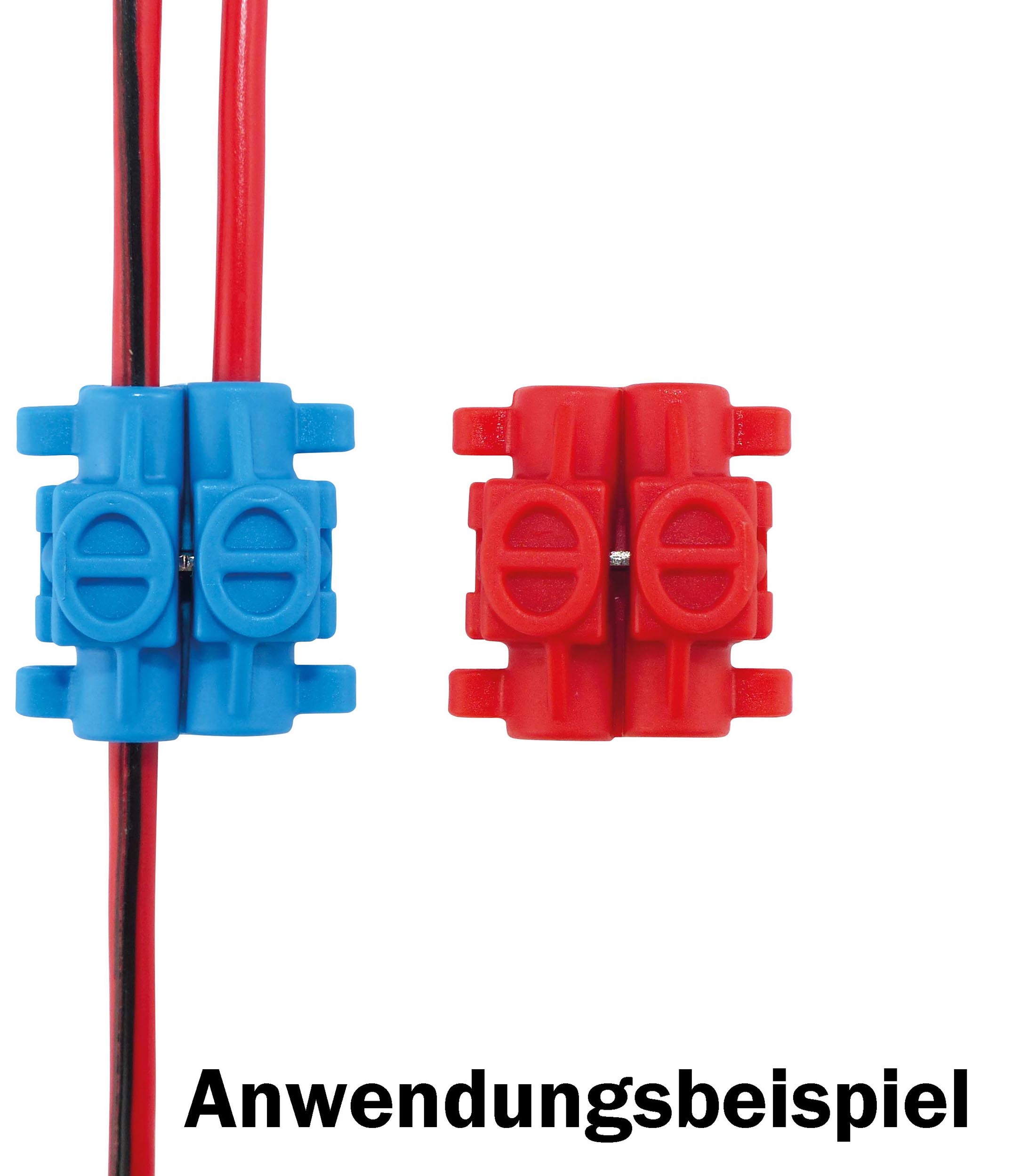 Klemmverbinder, 10 Stück, Rot / Blau, Anwendungsbeispiel.