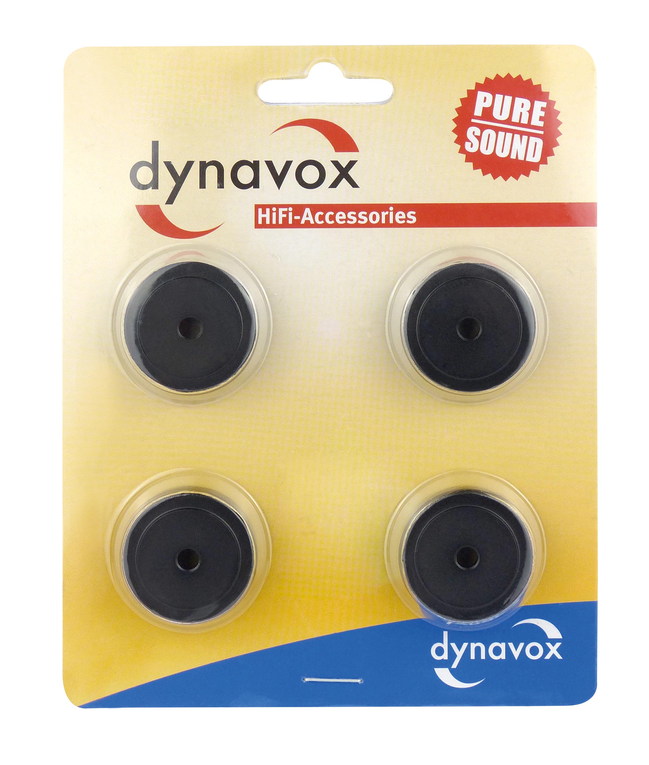 Dynavox Gerätefüße mittel schwarz, 4er Set, Packshot.