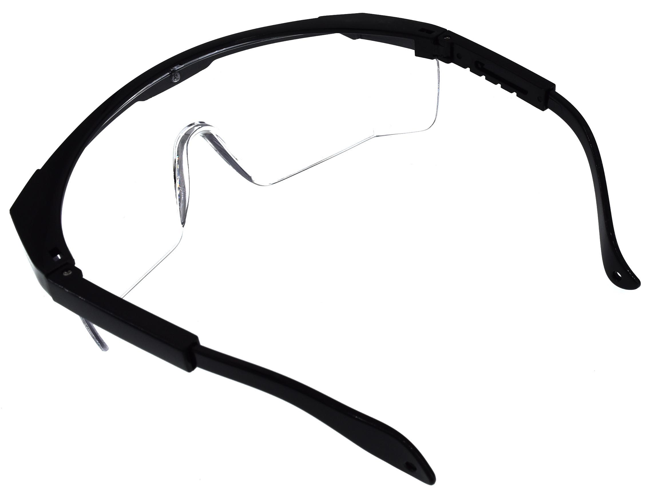 Die Schutzbrille hat in der lLänge verstellbare Bügel.