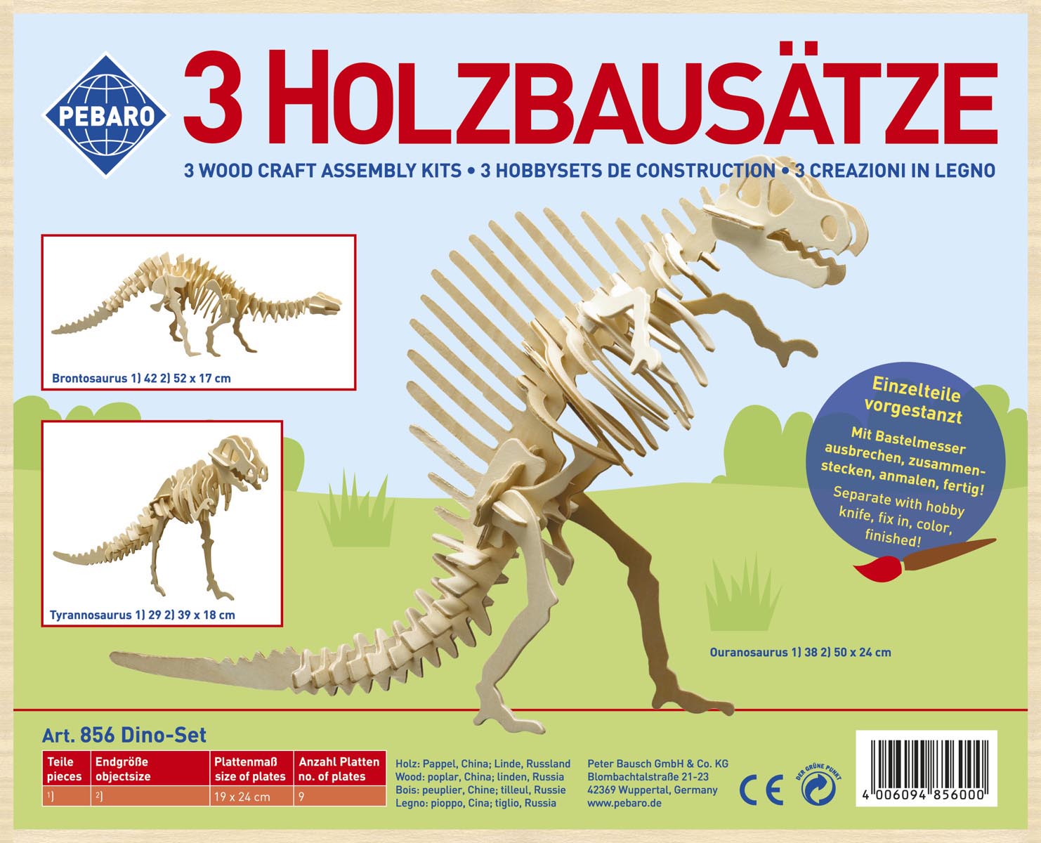 So wird das Pebaro Dinosaurier-Set geliefert.