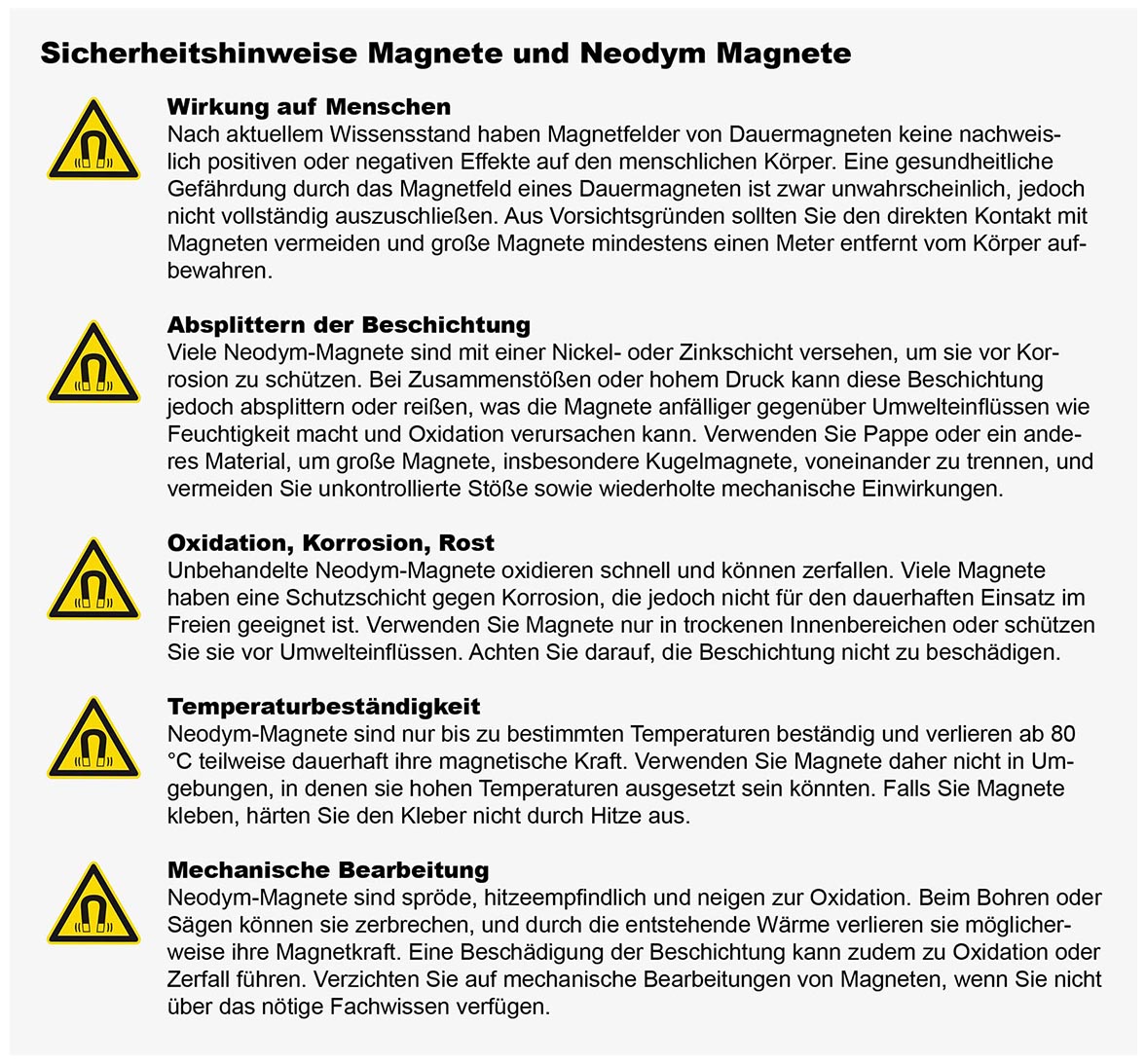 Selbstklebende Neodym-Magnete Sicherheitshinweise spezielle Magnete - Neodym.