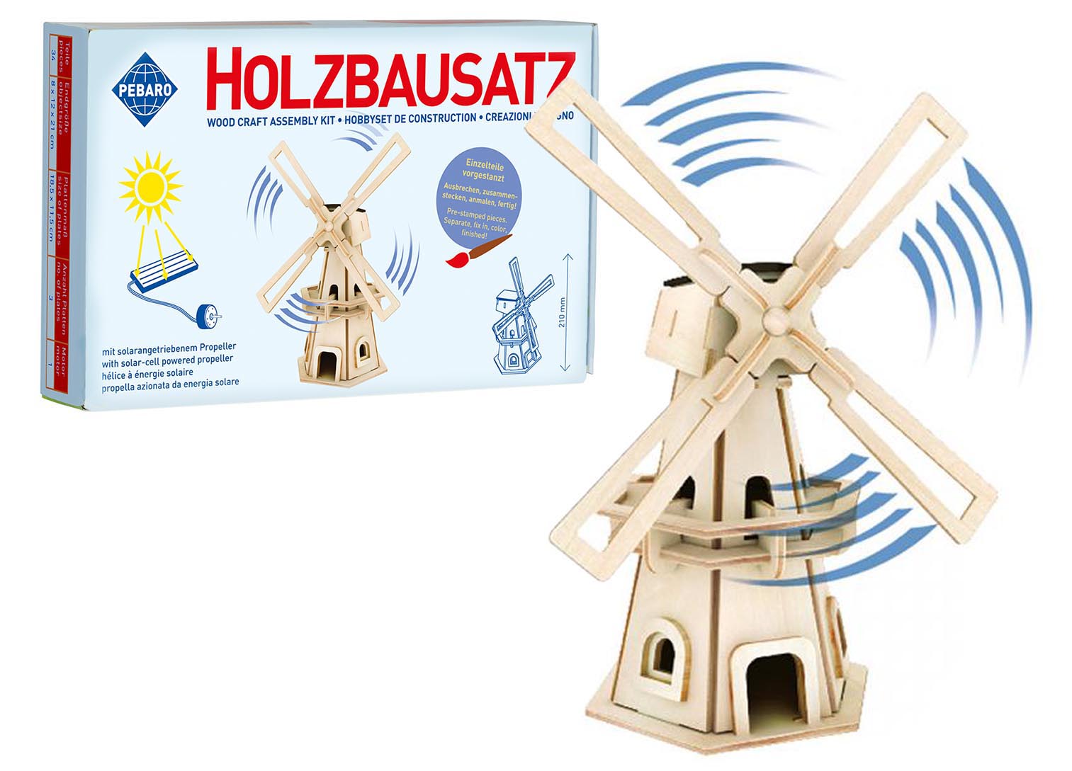 Pebaro Solar Holzbausatz Windmühle.