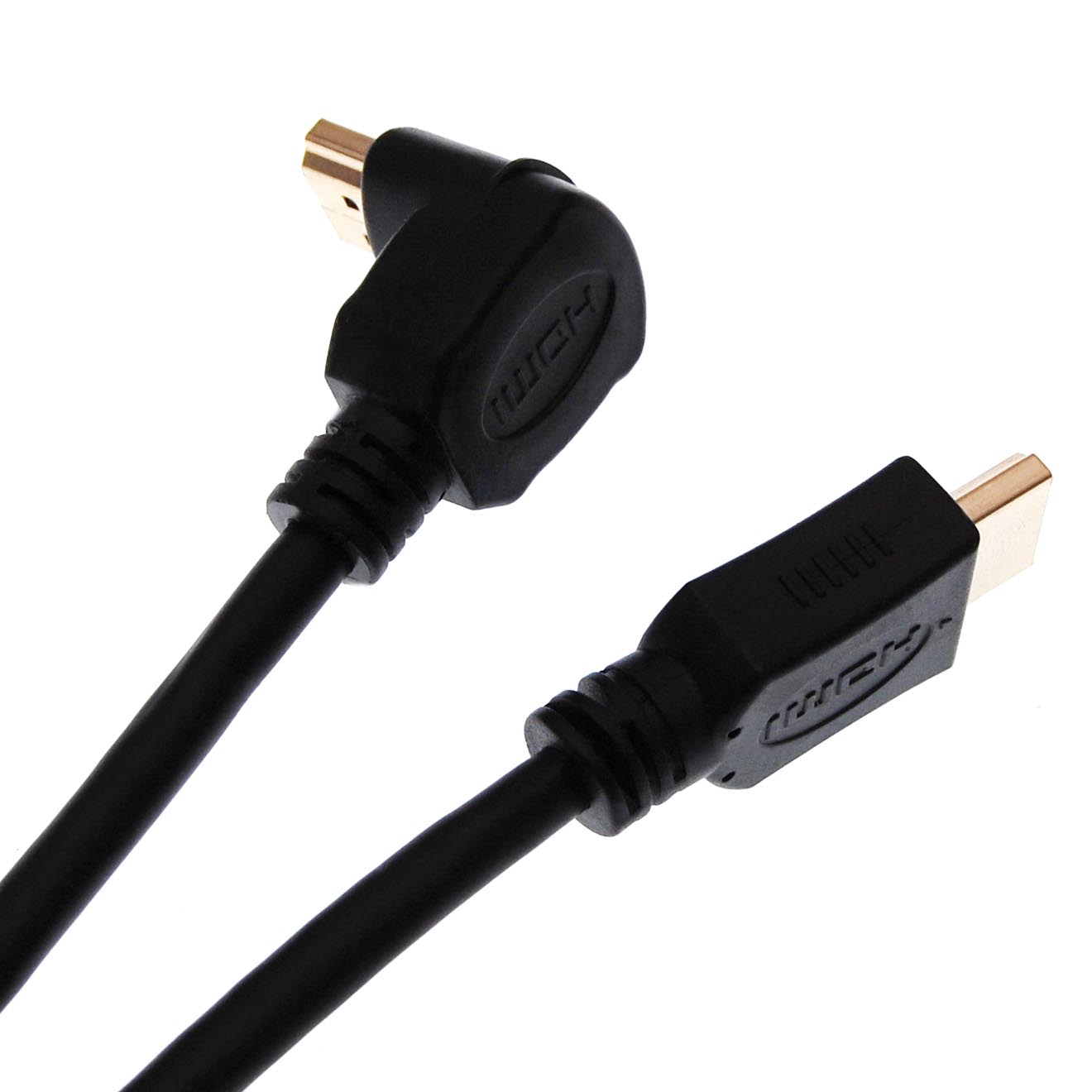 Das HDMI-Kabel hat am einen Ende einen 90° Winkelstecker, am anderen einen normalen (jeweils A).