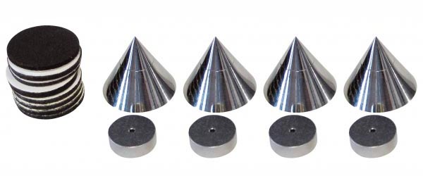 Die chromfarbenen Dynavox Lautsprecher Spikes nehmen kleine bis mittelgroße Lautsprecher auf.