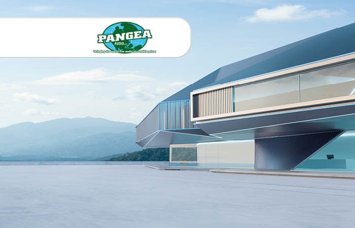 Pangea-Logo mit futuristischen Gebäude