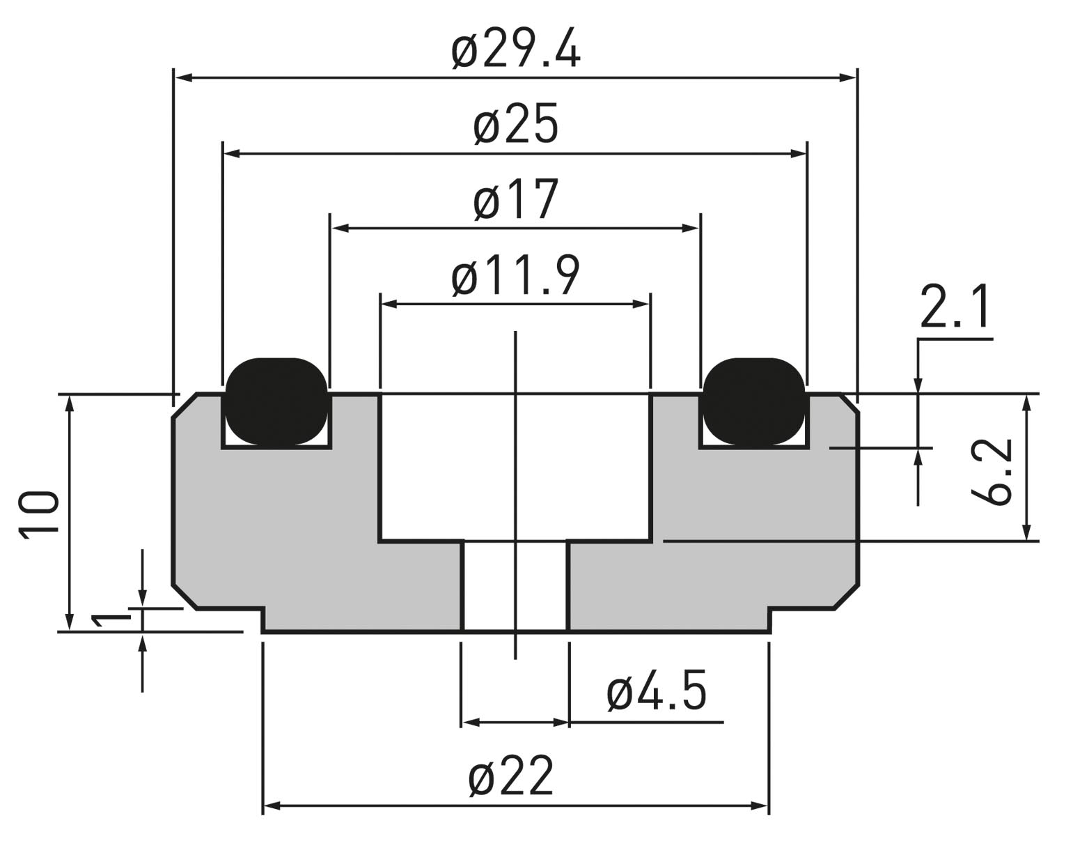 Dynavox Gerätefüße mittel silber, mit Rändelung, 4er Set, Maße.