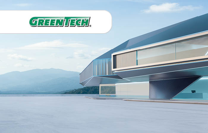 GreenTech-Logo mit futuristischen Gebäude