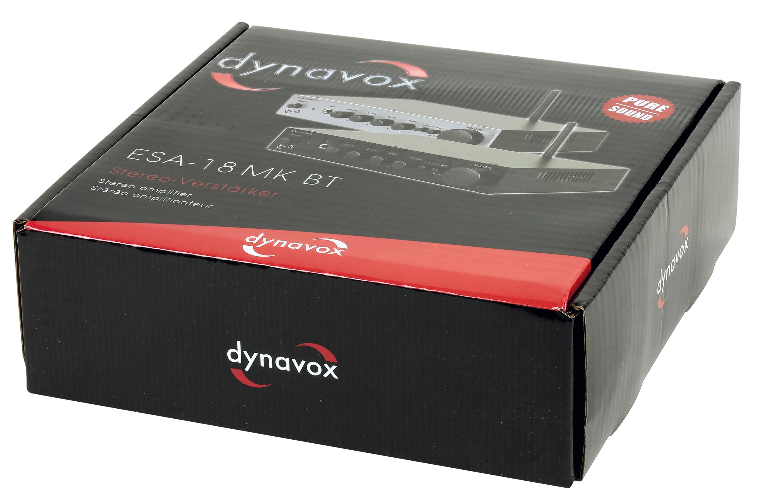 So wird der Dynavox ESA-18 MK BT HiFi-Verstärker geliefert.