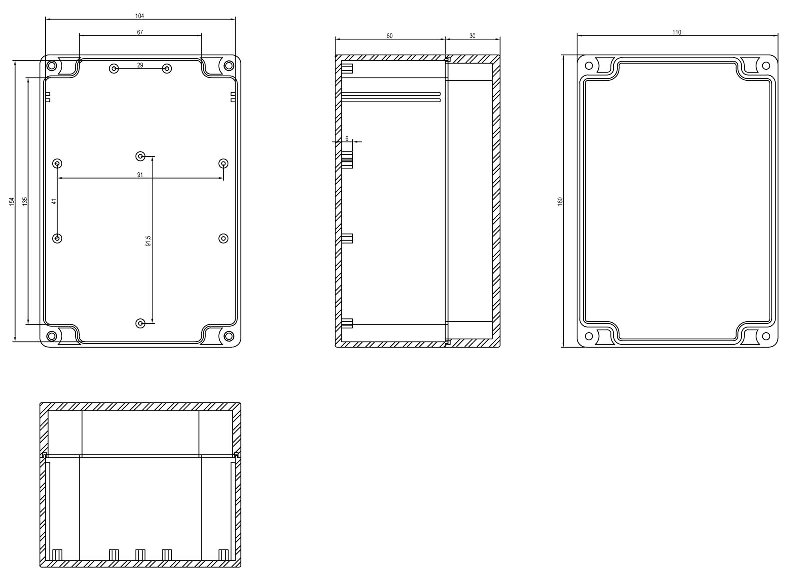 Übersicht Maße des Modulgehäuses.