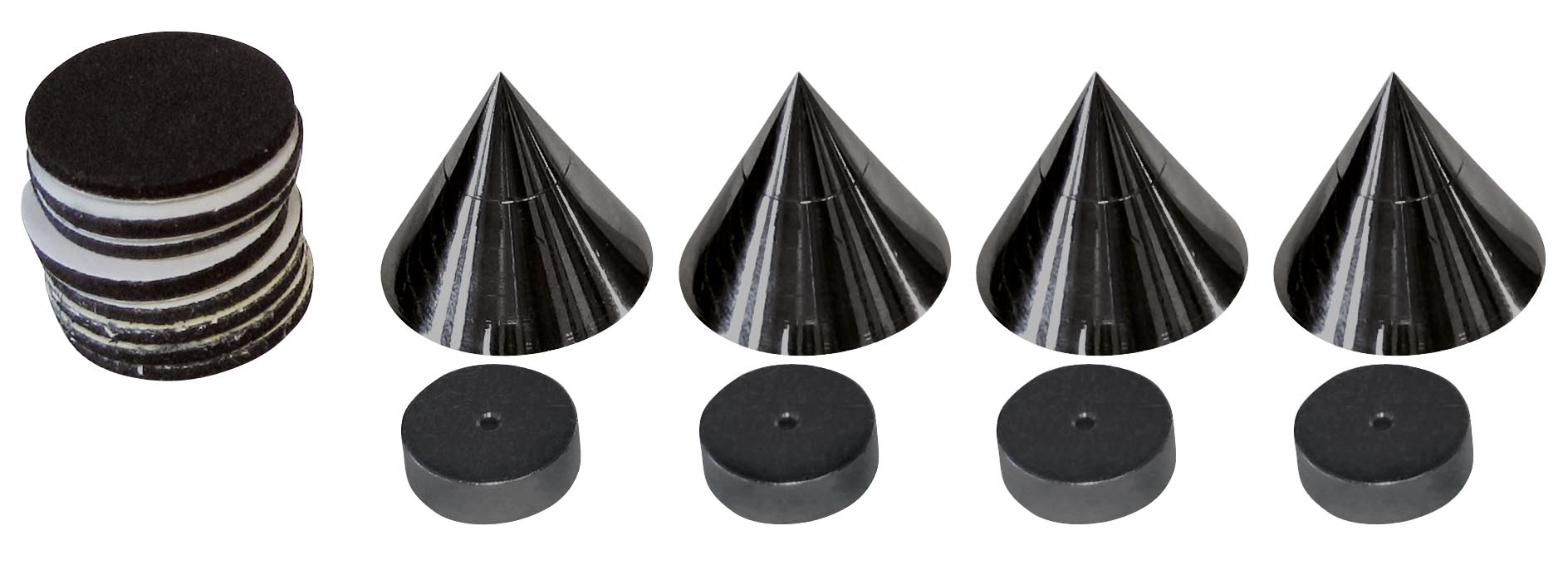 Die schwarzen Dynavox Lautsprecher Spikes nehmen kleine bis mittelgroße Lautsprecher auf.