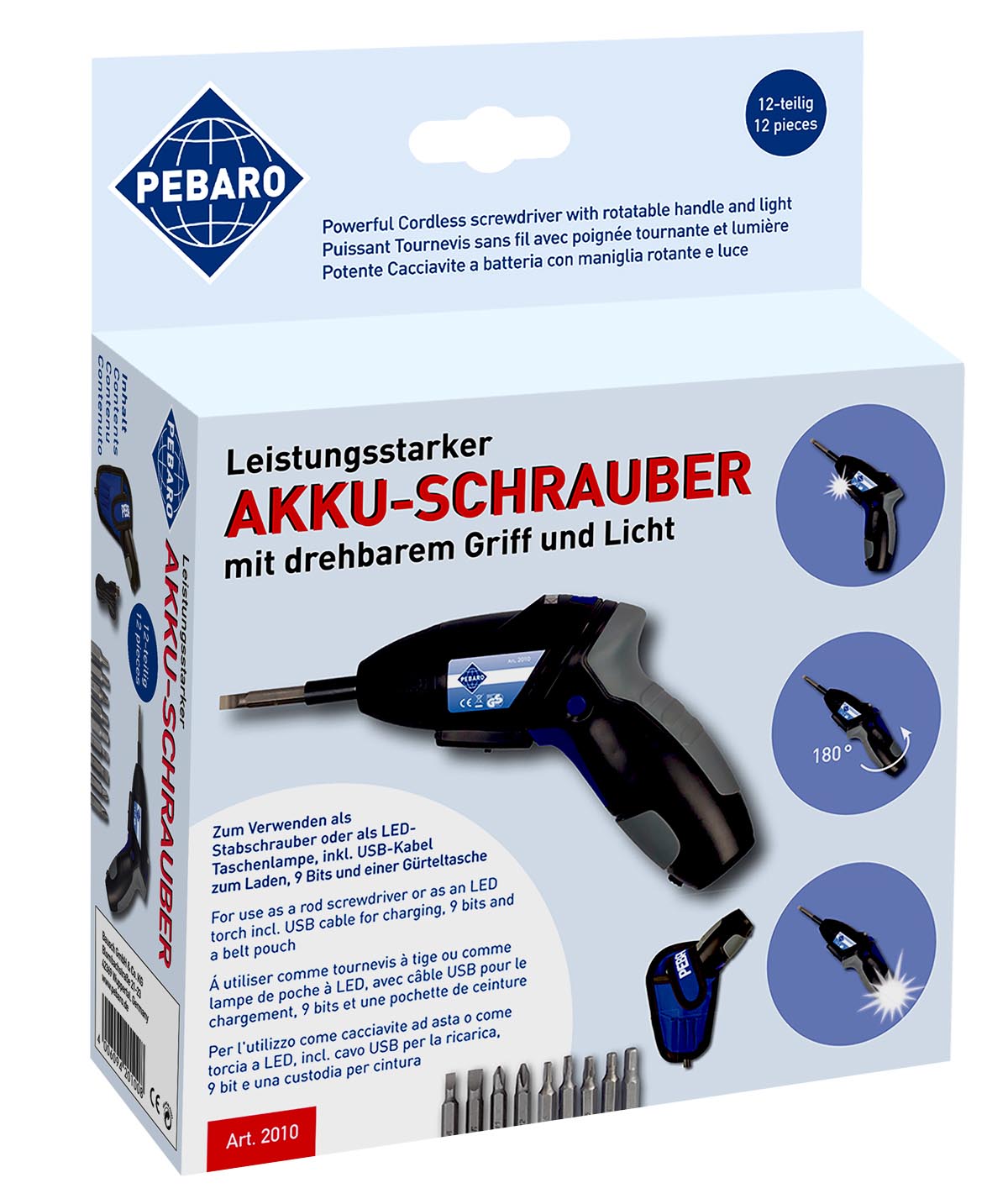 Pebaro Akkuschrauber mit drehbarem Griff Packshot.