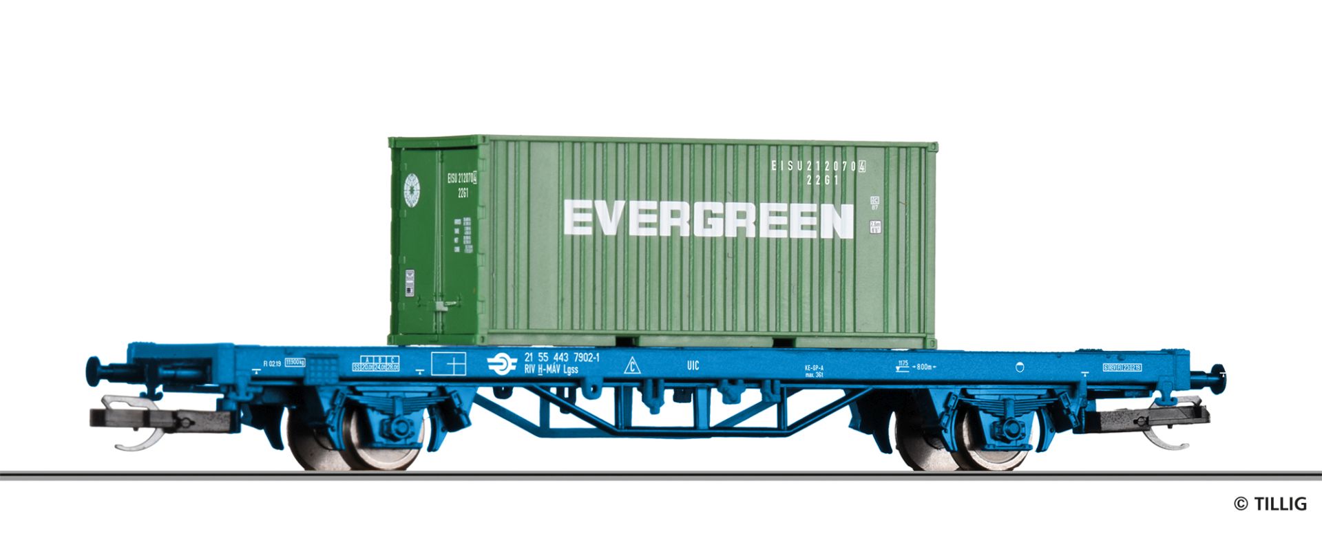 Tillig 17486 - Containertragwagen Lgs mit einem 20‘ Container, MAV, Ep.VI