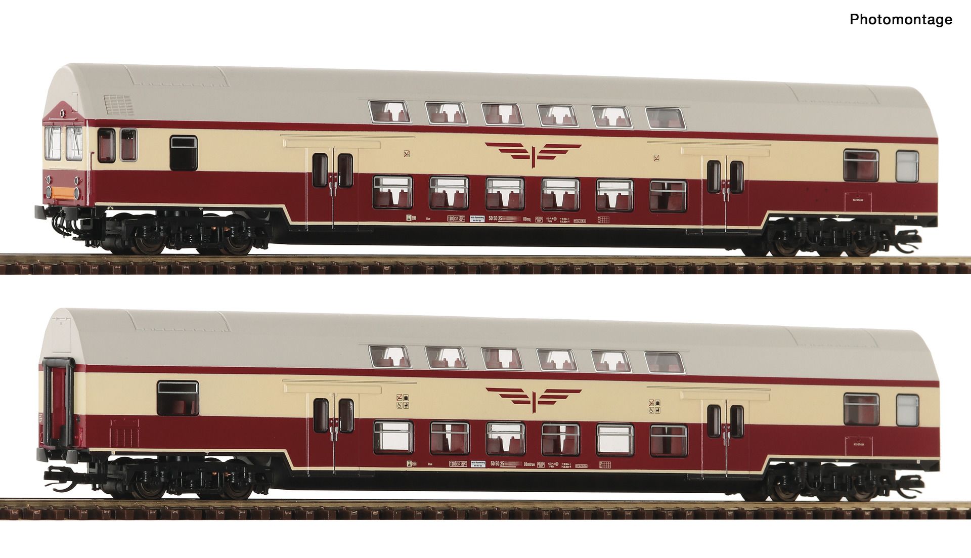 Roco 6280045 - 2er Set Doppelstockwagen 'Sputnik' mit Steuerwagen, DR, Ep.IV, DC-Digital