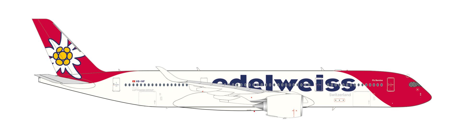 Herpa 573511 - Edelweiss Air Airbus A350-900 – HB-IHF "Piz Bernina"