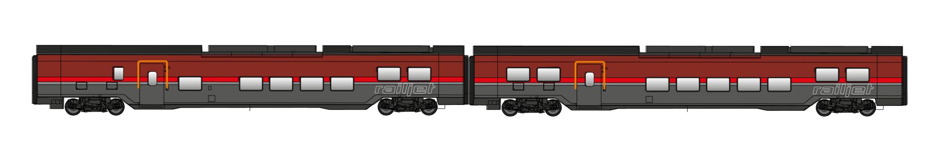 Jägerndorfer JC72200 - 2er Set Personenwagen Railjet, ÖBB, Ep.VI, High-End-Edition