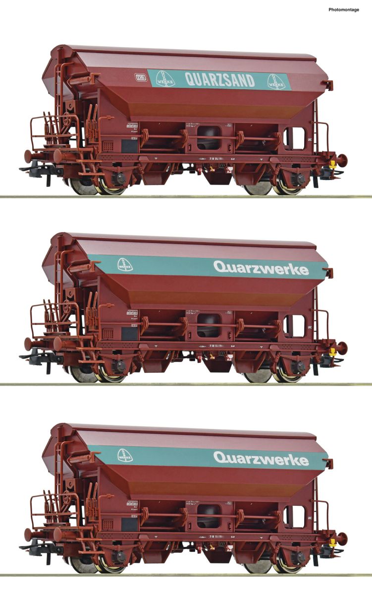 Roco 77052 - 3er Set Schwenkdachwagen Tdgs, DB, Ep.IV 'Quarzwerke'