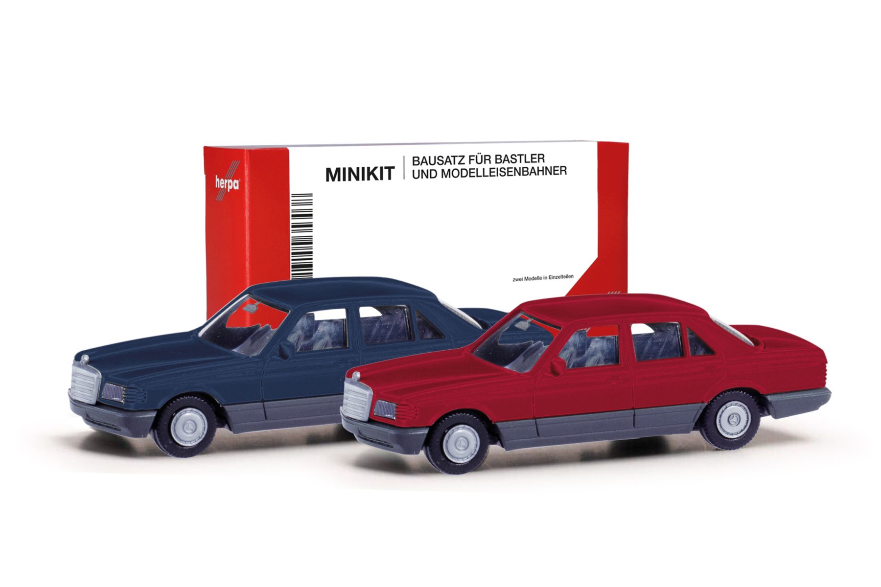 Herpa 013727-004 - MiniKit Mercedes-Benz S-Klasse (W126) saphirblau und weinrot, 2 Stück