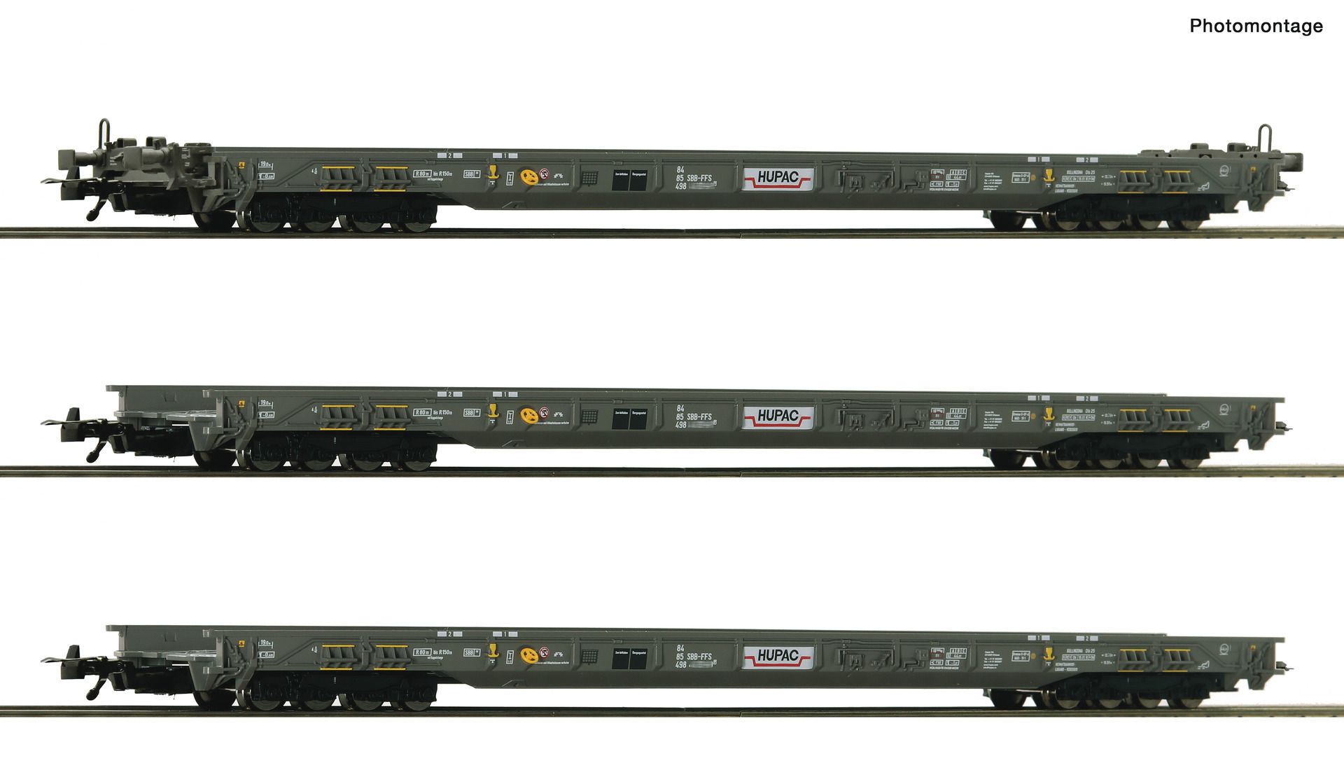 Roco 6600092 - 3er Set Niederflurwagen 'Rollende Autobahn', HUPAC, Ep.V-VI