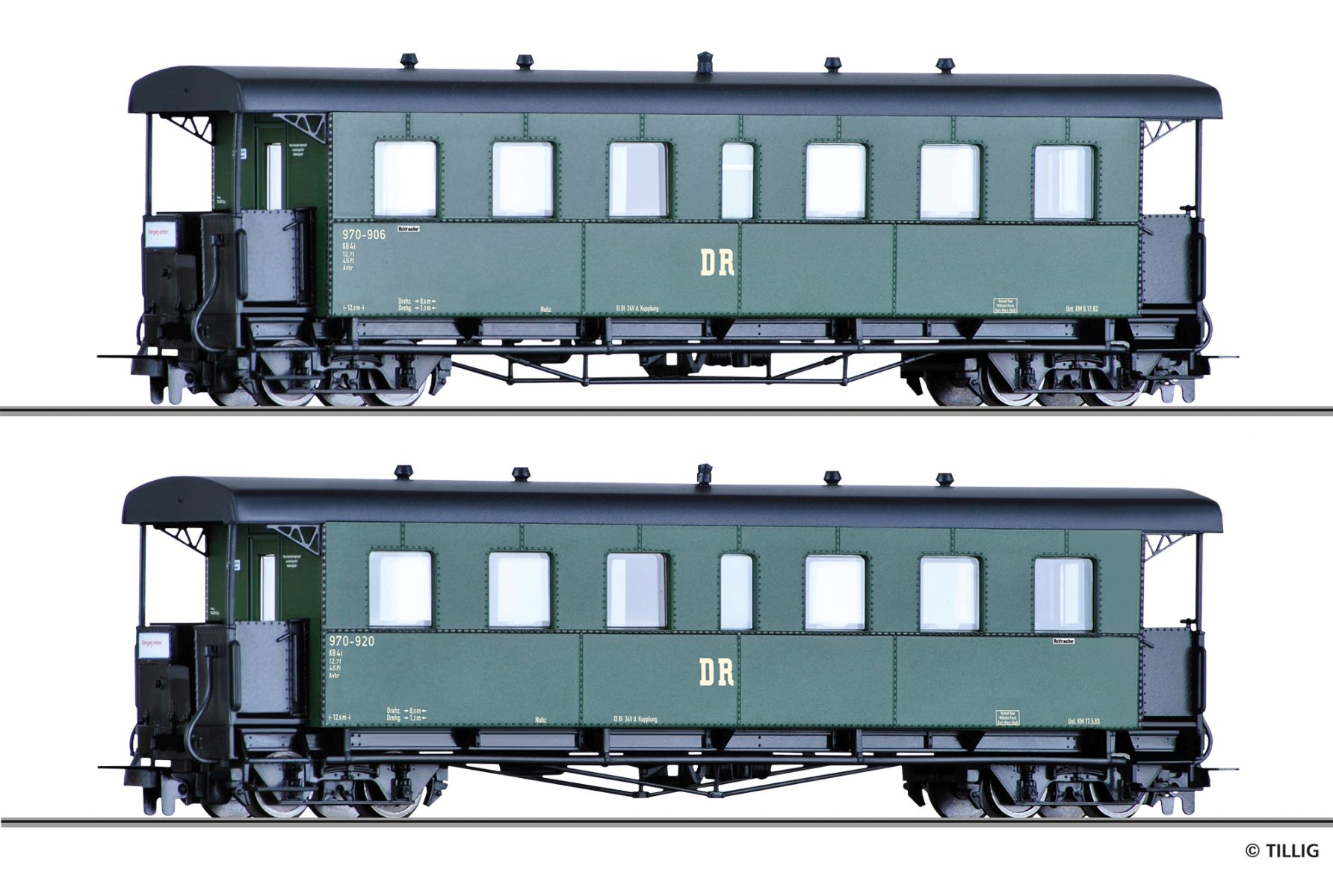 Tillig 03996 - 2er Set Personenwagen KB4i, DR, Ep.III
