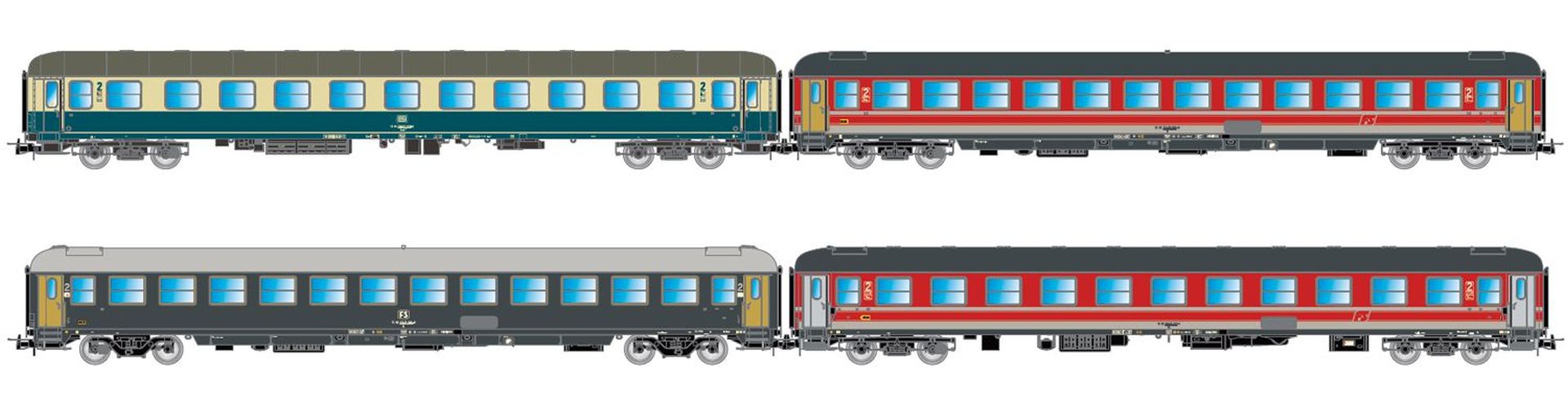 Rivarossi HR4375 - 4er Set Personenwagen 'Italien-Holland-Express', FS, DB, Ep.V