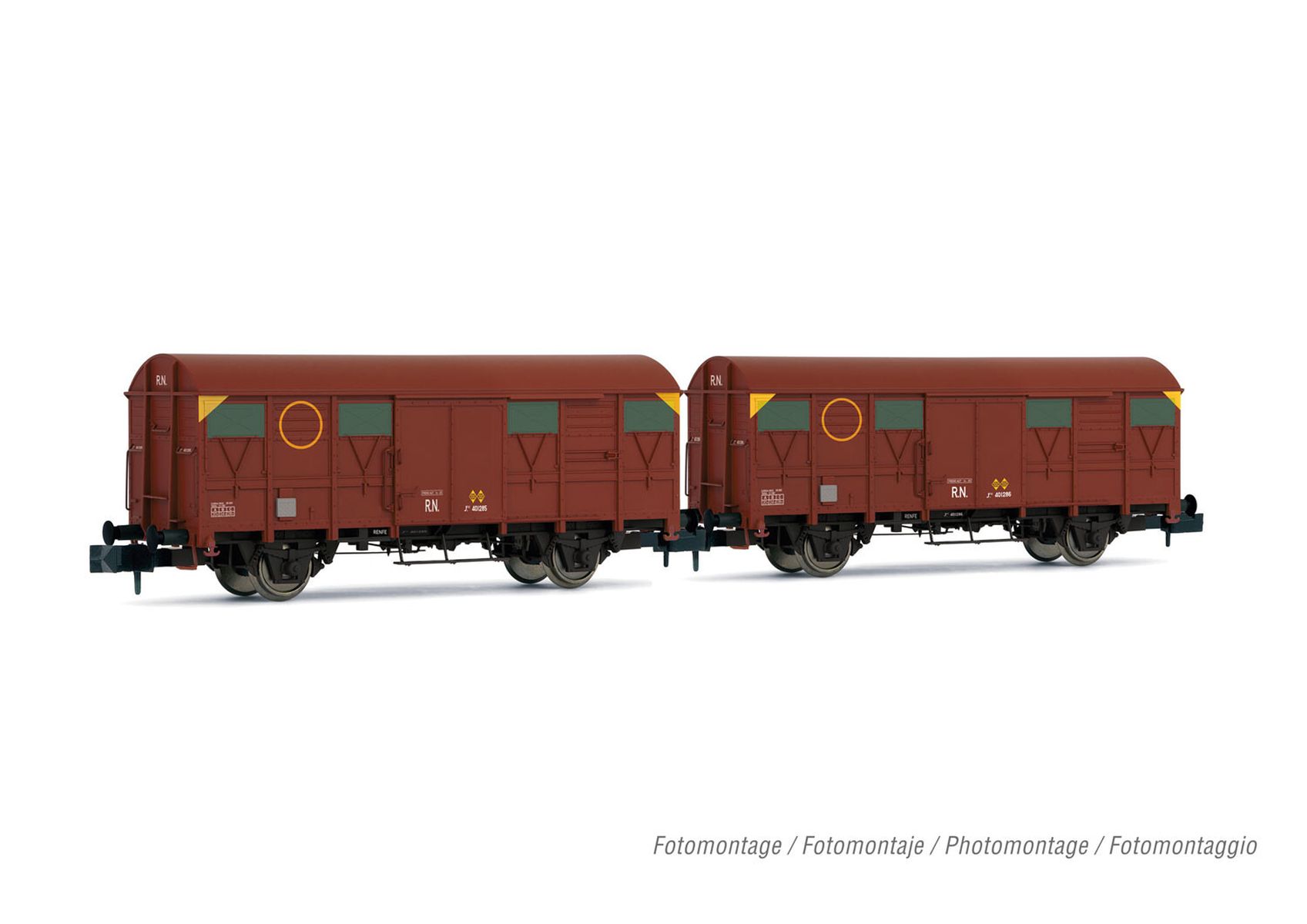 Arnold HN6575 - 2er Set gedeckte Güterwagen J2, RENFE, Ep.III-IV