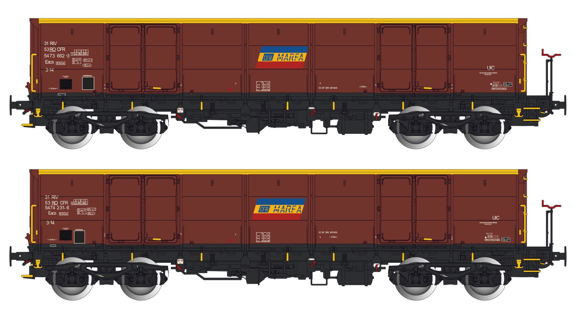 Albert Modell 500027 - 2er Set offene Güterwagen Eacs, RO-CFR, Ep.VI