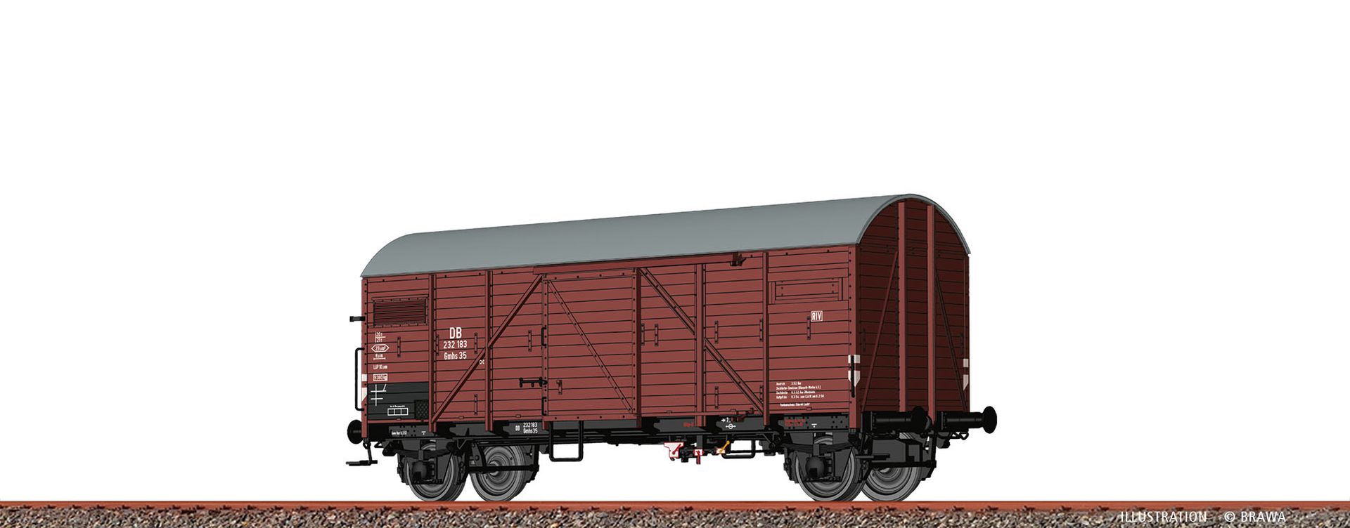 Brawa 50720 - Gedeckter Güterwagen Gmhs35, DB, Ep.III