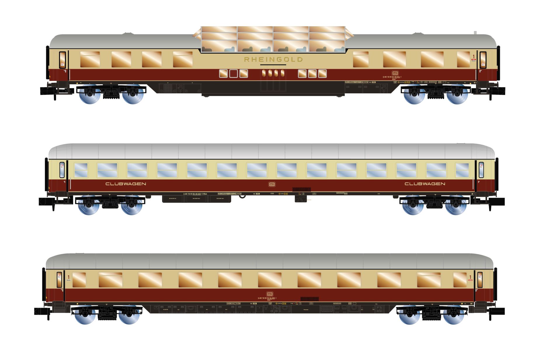 Arnold HN4507 - 3er Set Personenwagen 'Rheingold', AKE, Ep.VI, Set 1