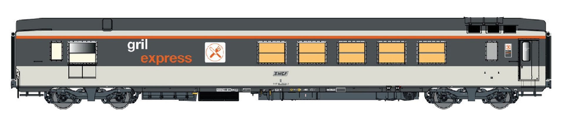 L.S. Models LS40145 - Speisewagen Gril Express GE, SNCF, Ep.IV, Corail, mit Innenbeleuchtung