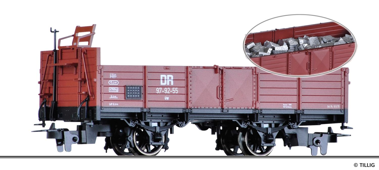 Tillig 05937 - Offener Güterwagen Ow mit Aluminium-Masseln, DR, Ep.III