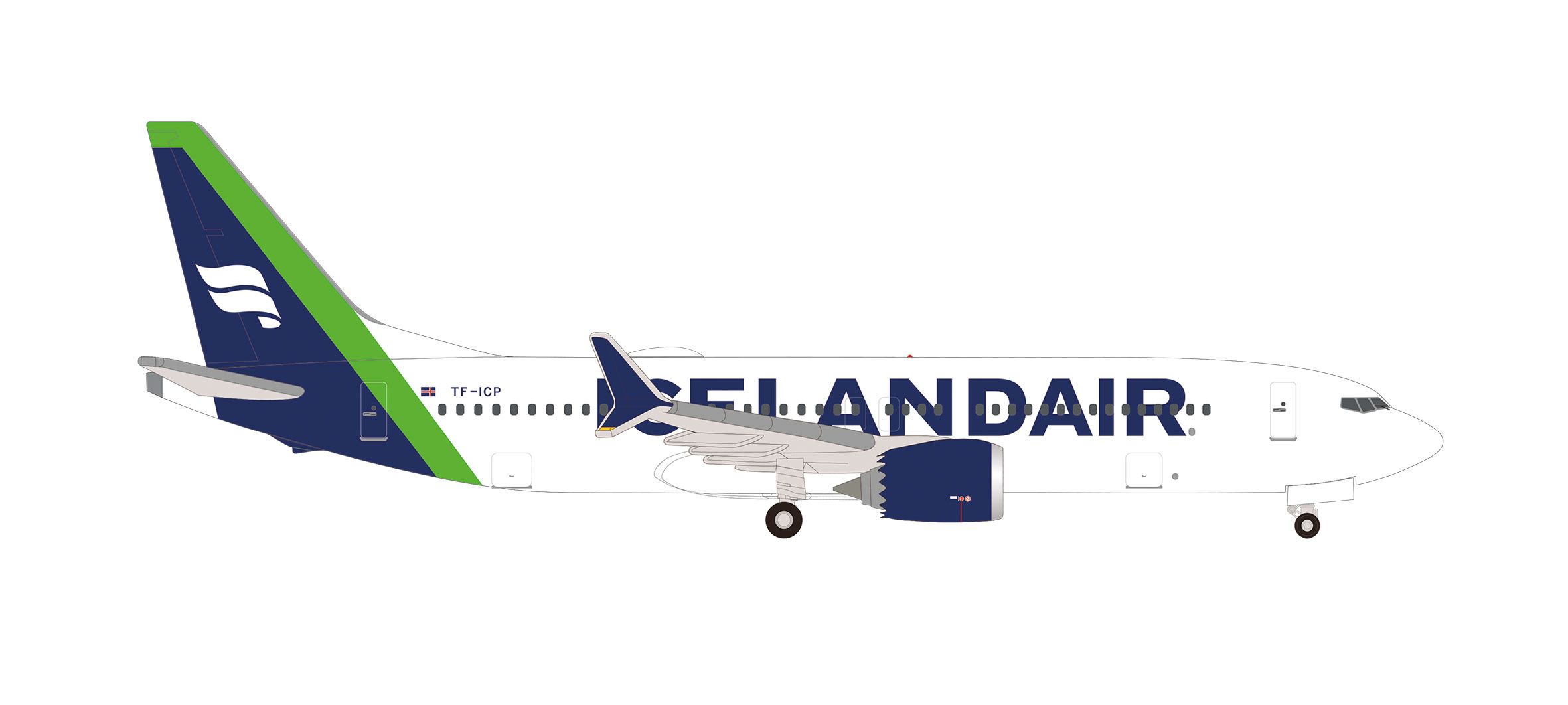 Herpa 538466 - Icelandair Boeing 737 Max 8 - green tail stripe - TF-ICP "Landmannalaugar" Herpa 538466 - Icelandair Boeing 737 Max 8 - green tail stripe - TF-ICP "Landmannalaugar"