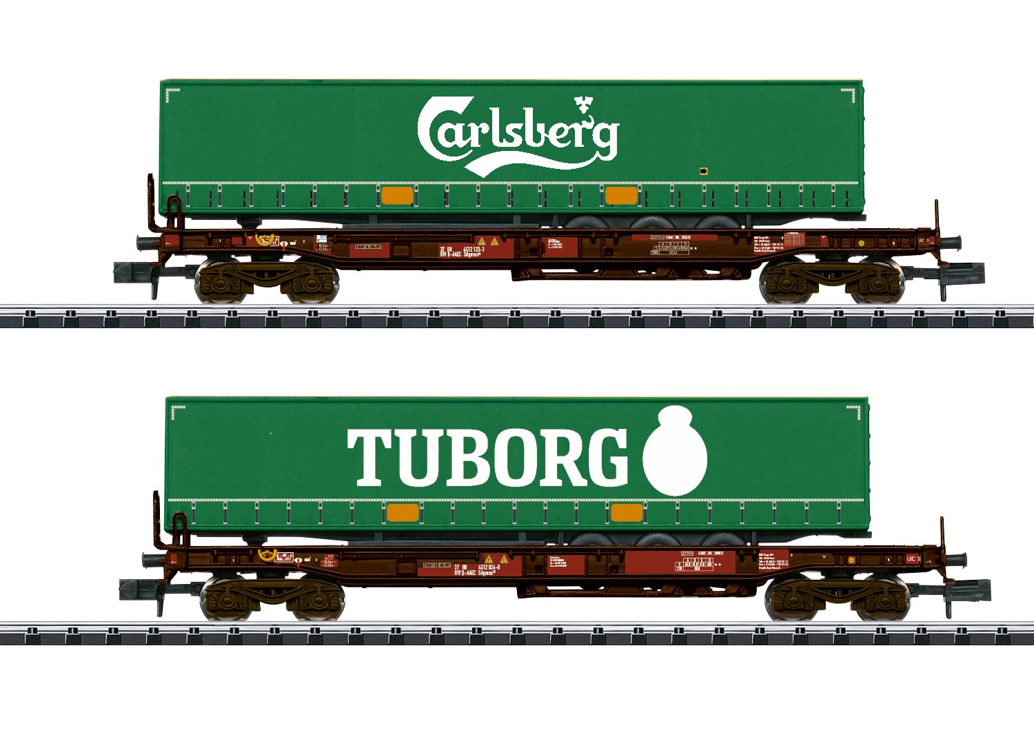 Trix 18718 - 2er Set Taschenwagen, AAE-Cargo, Ep.VI 'Carsberg, Tuborg'