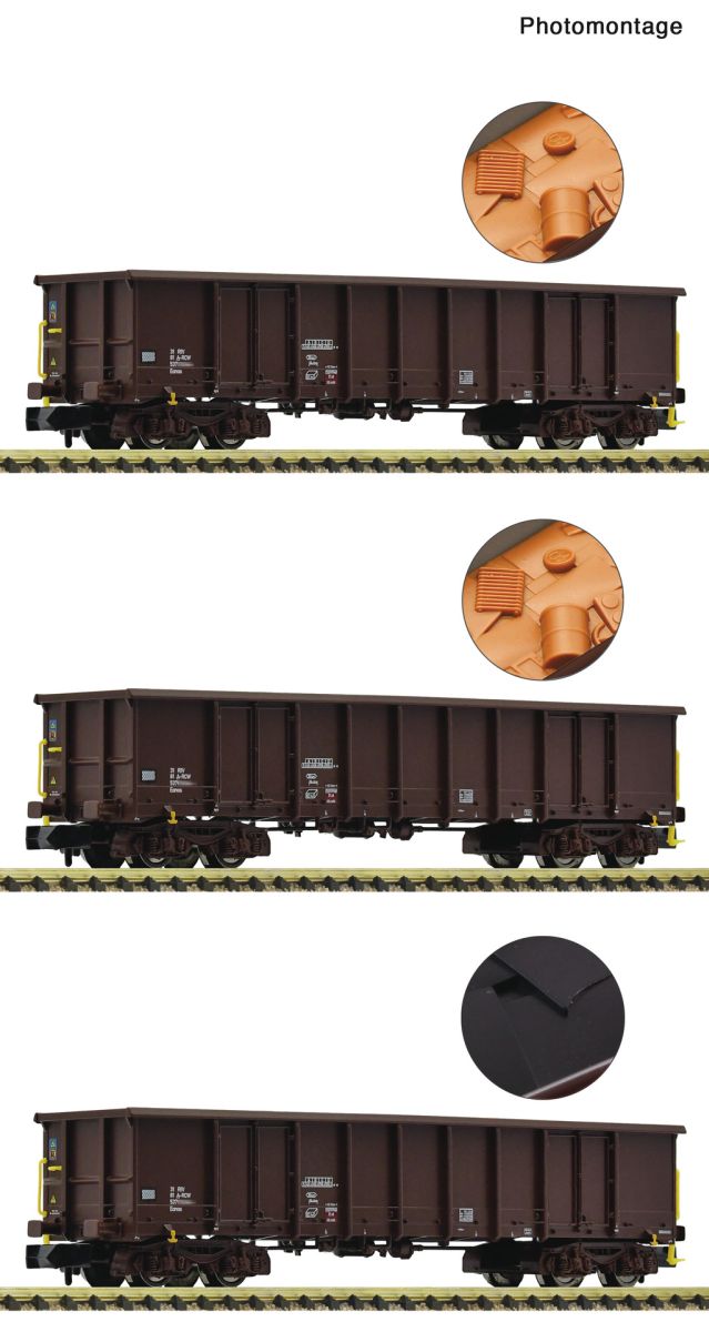 Fleischmann 6660074 - 3er Set Offene Güterwagen Eanos, ÖBB, Ep.VI