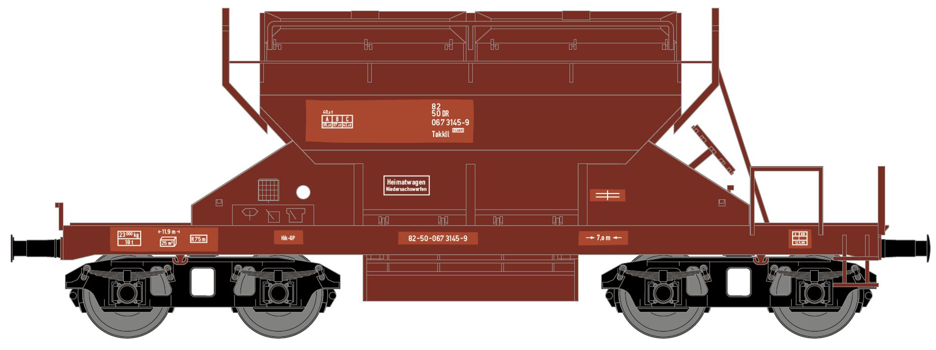 Hädl 25127-3 - Sattelboden-Selbstentladewagen Takkll, DR, Ep.IV, 3145-9, RAL 8012, Flicken Hädl 25127-3 - Sattelboden-Selbstentladewagen Takkll, DR, Ep.IV, 3145-9, RAL 8012, Flicken