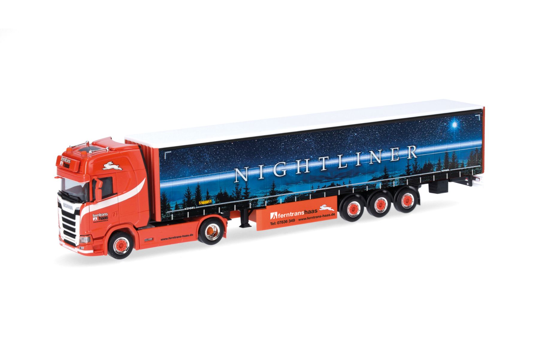 Herpa 318785 - Scania CS 20 HD 15m Gardinenplanen-Sattelzug "Ferntrans Haas"