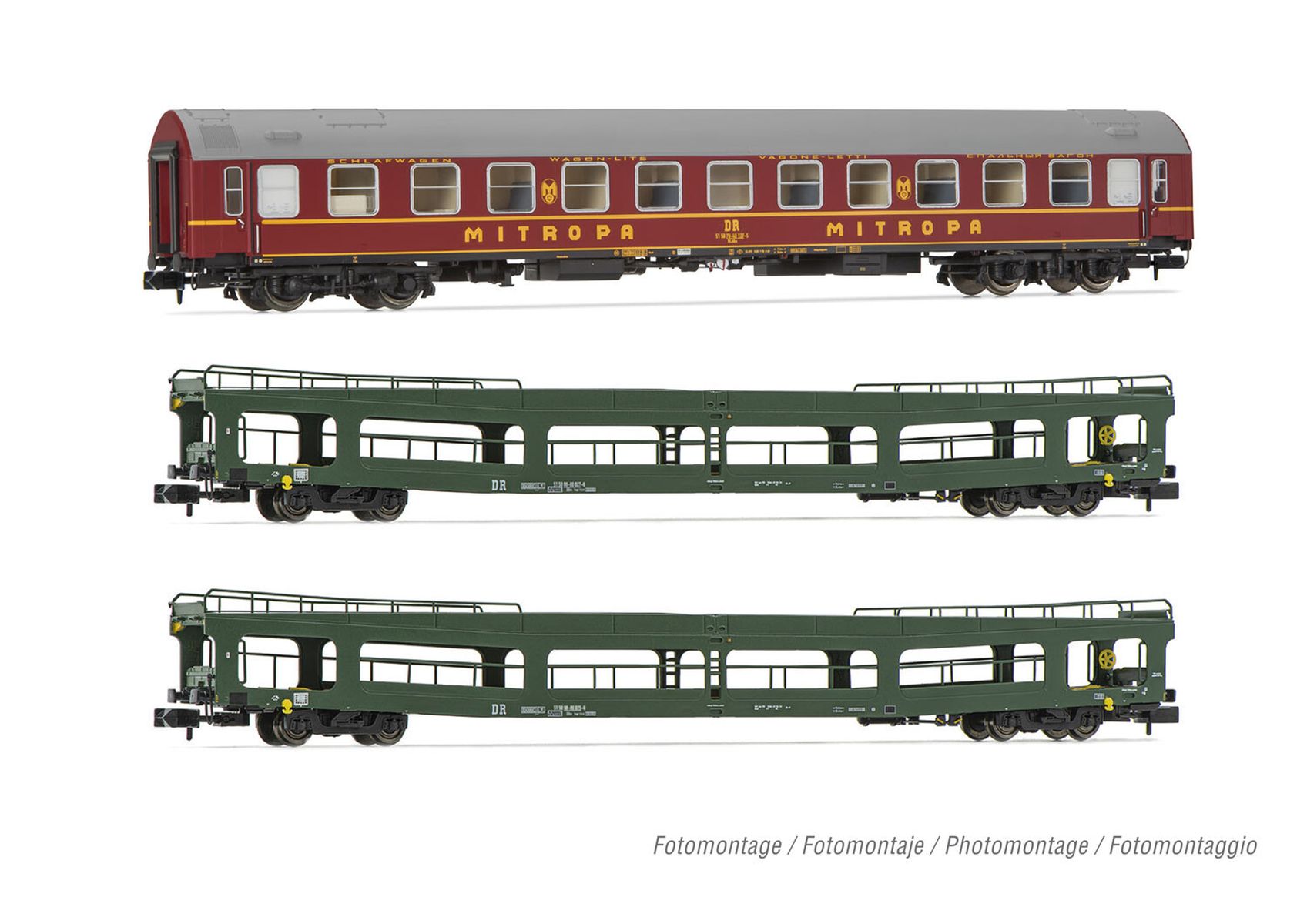 Arnold HN4424 - 3er Set 'Spree-Alpen-Express' mit 2 Autotransportwagen, DR, Ep.IV