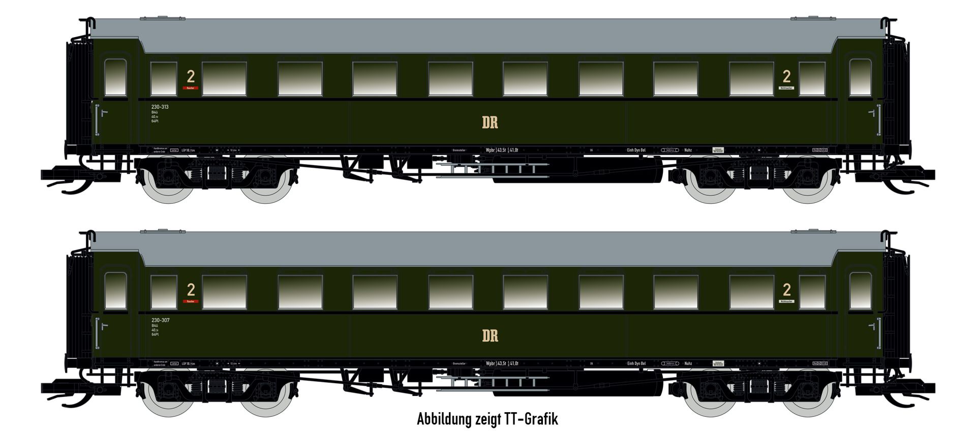 Saxonia 87183 - 2er Set Personenwagen C4üSa07, DR, Ep.III, mit Innenbeleuchtung