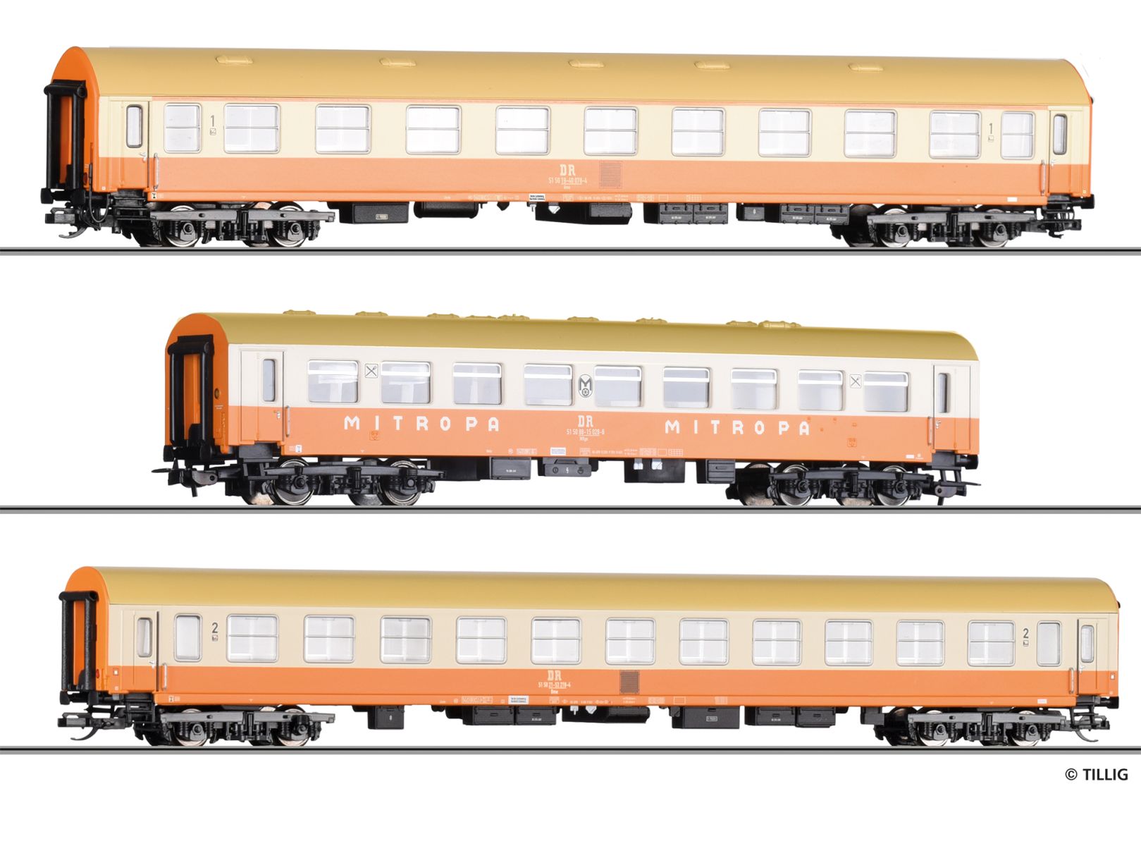 Tillig 70064 - 3er Set Personenwagen 'Städteexpress', DR, Ep.IV