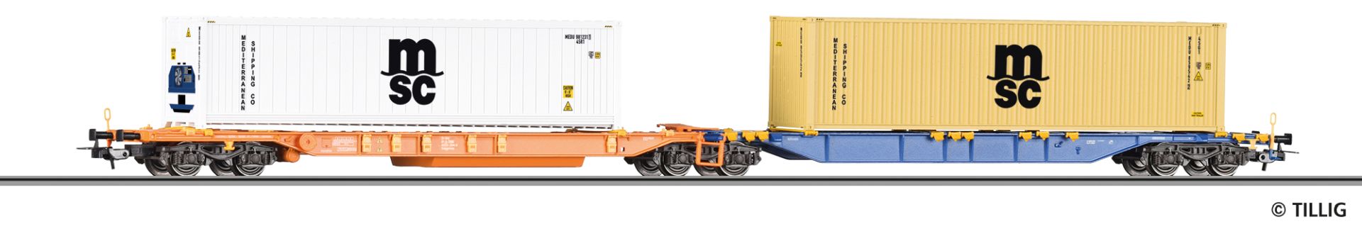 Tillig 77071 - Doppeltragwagen Sdggmrss mit zwei Containern, ÖBB, Ep.VI